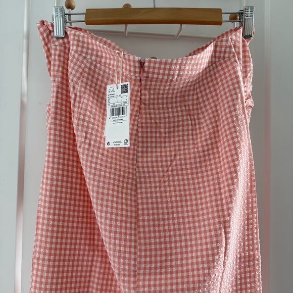 Mango pink & white gingham Falda ruched midi skirt - size Small (S) NWT - Picture 6 of 6